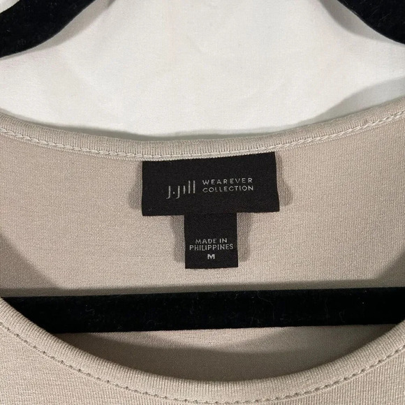 J Jill Blouse Women's Medium Beige Round Neck Long Sleeve Side Slit Pullover - Picture 4 of 10